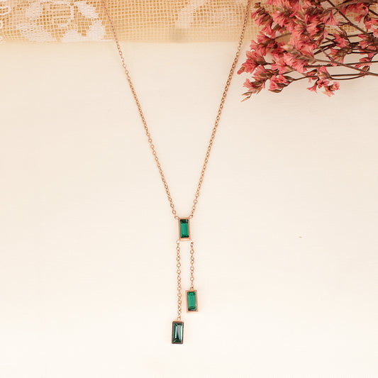 CKLAKART's Rose Gold Tone Necklace Adorned with Green Droplets