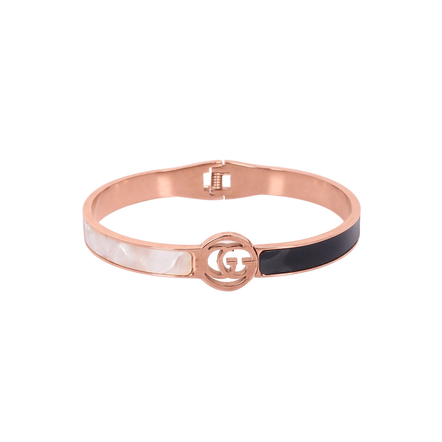 CKLAKART's Rose Gold Geometric Bracelet with Black and White Band