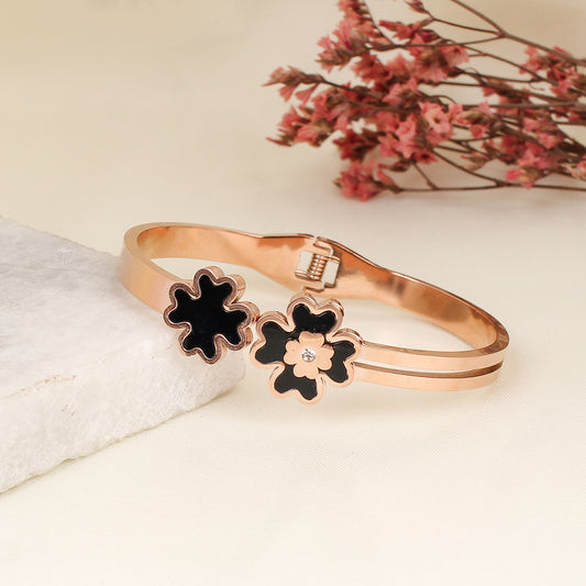 CKLAKART's Rose Gold Flower Bracelet with Single Stone and Black base