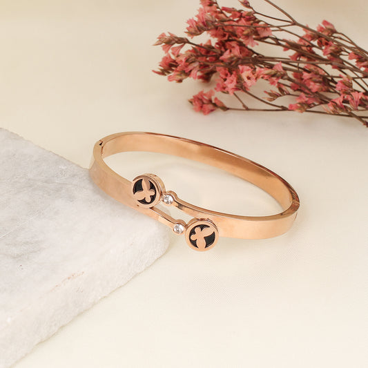 CKLAKART's Rose Gold Bracelet with White Stones and Butterfly Motif on Black