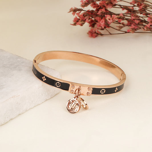 CKLAKART's Rose Gold Bracelet with Drops and Shimmering Black Coats, Anti-Tarnish