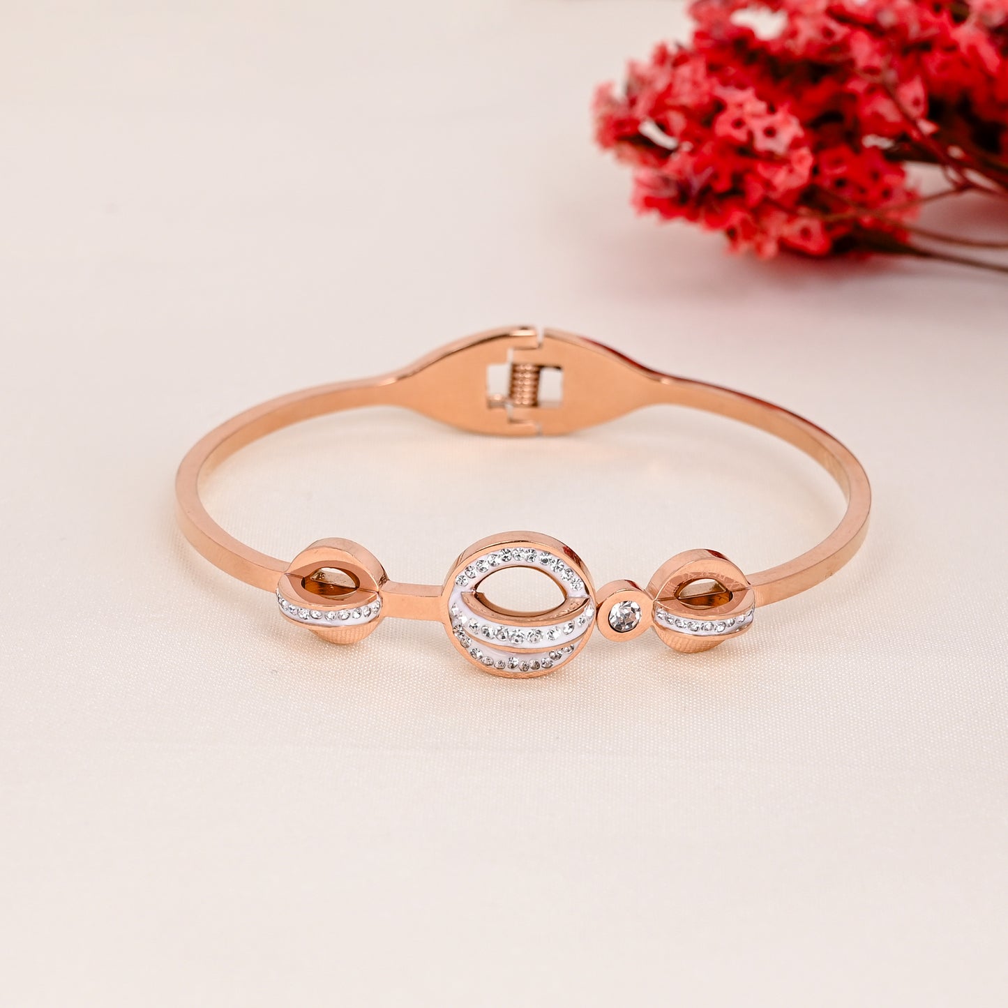 CKLAKART's Geometric Rose Gold Bracelet with White Stone Accents