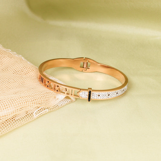 CKLAKART's Geometric Rose Gold Bracelet with White Stone Accents