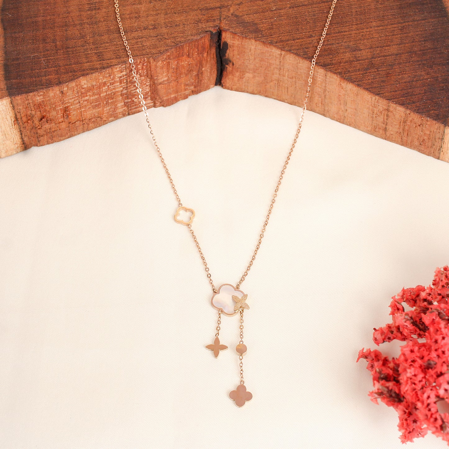 CKLAKART's Floral drops Anti-Tarnish Rose Gold-Toned Necklace