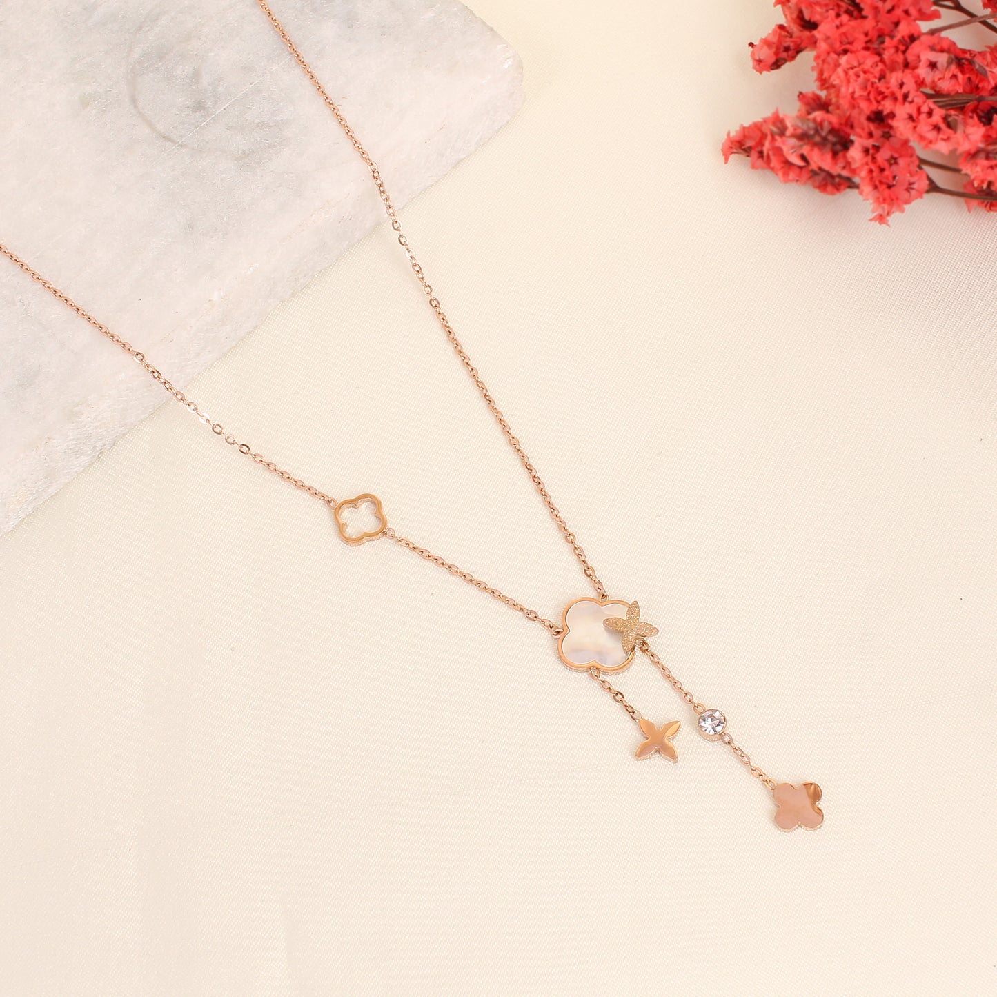 CKLAKART's Floral drops Anti-Tarnish Rose Gold-Toned Necklace