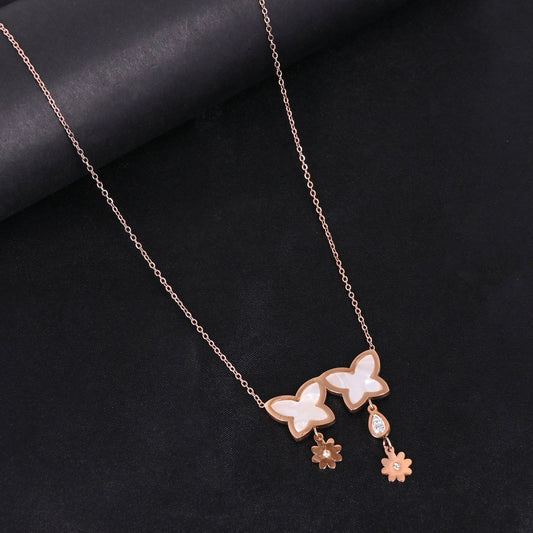 CKLAKART's Rose Gold Floral Drop Necklace with Delicate White Stone