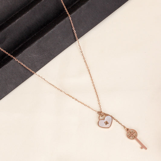 CKLAKART's Rose Gold Toned Necklace with Lock and Key Charm