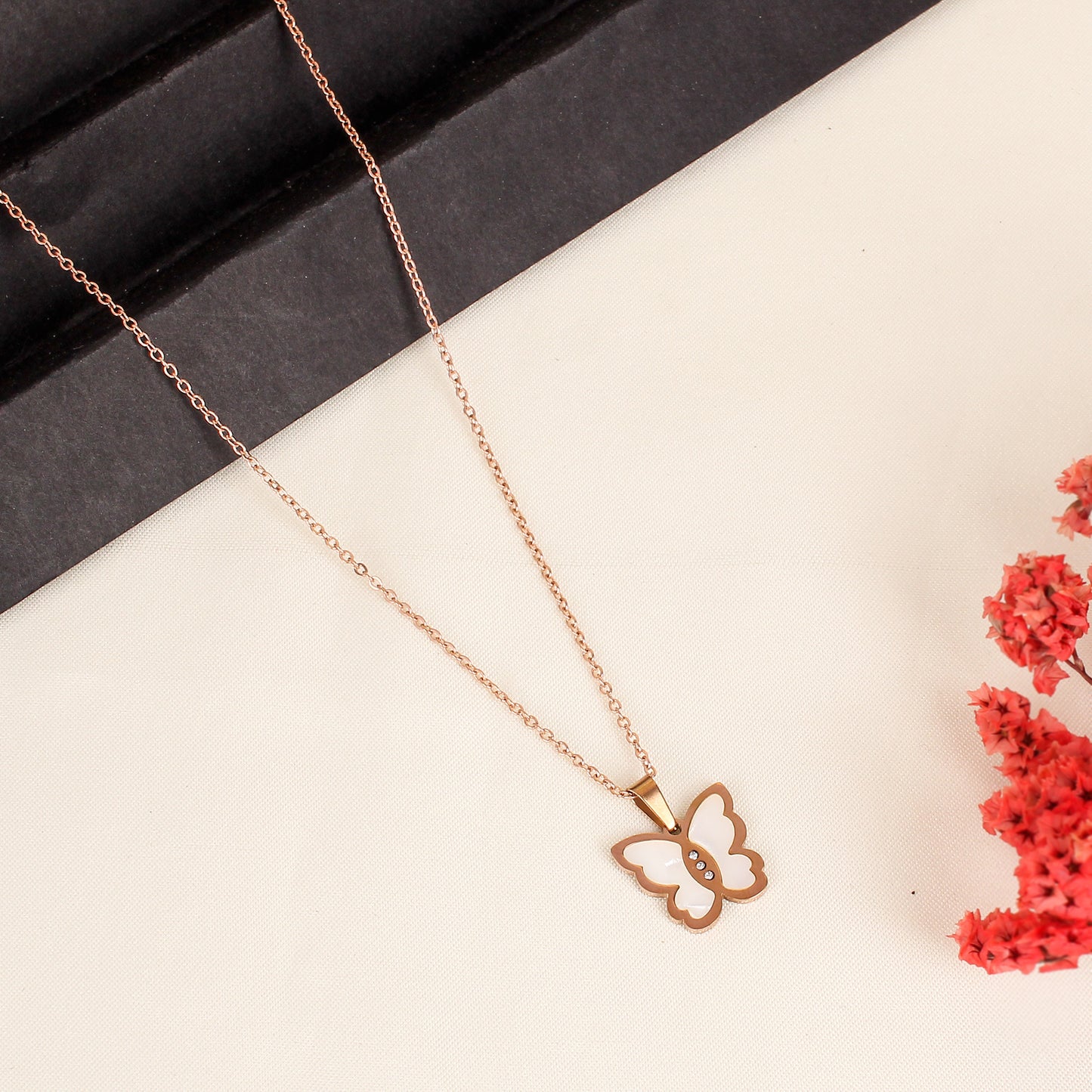 CKLAKART's Rose Gold Toned Necklace with Butterfly Pendant