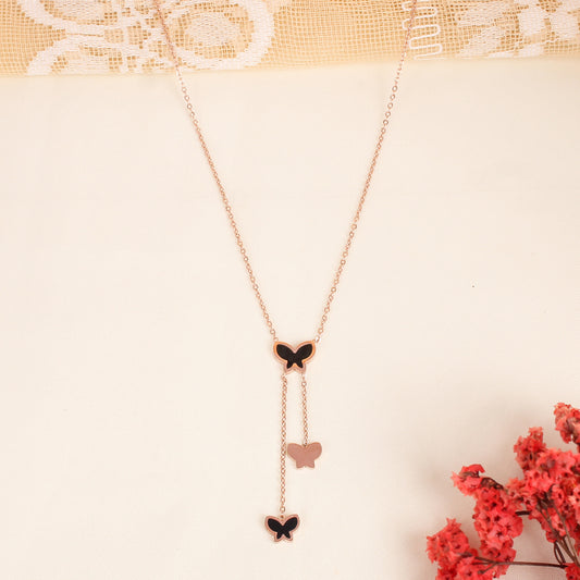 CKLAKART's Rose Gold Toned Butterfly Droplets Necklace