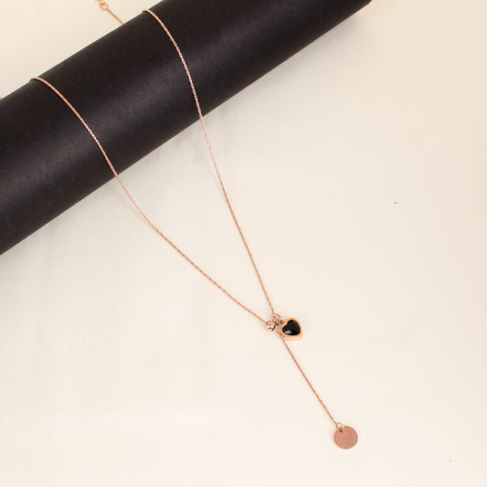 CKLAKART's Rose Gold Necklace Adorned with Black Stone Heart Drops