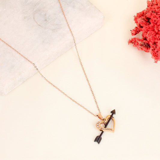 CKLAKART's Rose Gold Toned Necklace with Arrow and Heart Pendant