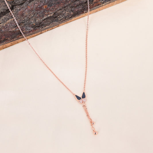 CKLAKART's Delicate Rose Gold Toned Chain Neckpiece with Butterfly and Bead Droplets