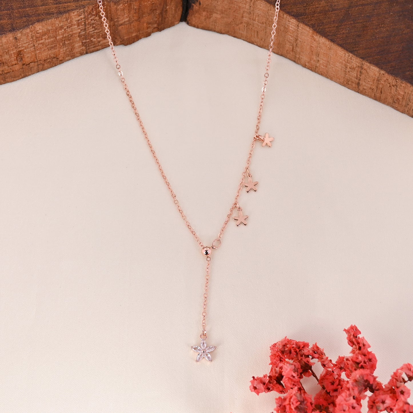 CKLAKART's Rose Gold Chain Neckpiece with Dainty Flower Droplets