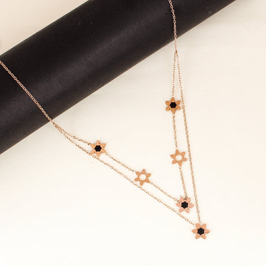 CKLAKART's Rose Gold Double Layered Neckpiece Adorned with Elegant Flowers