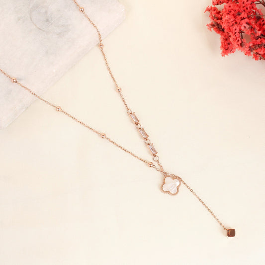 CKLAKART's Rose Gold Toned Beaded Chain Neckpiece with Geometric Patterns