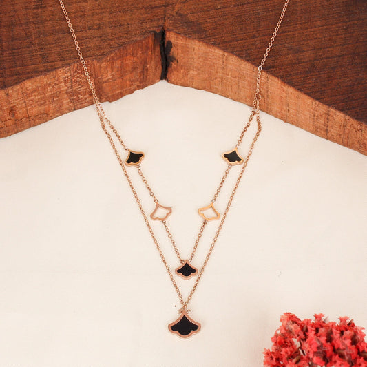 CKLAKART's Rose Gold Double Layered Chain Neckpiece with Graceful Petals