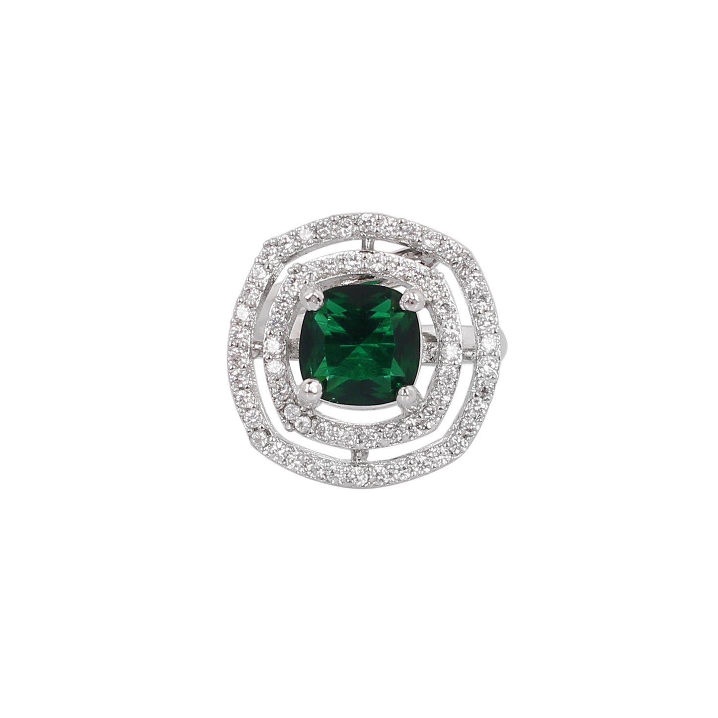 CKLAKART's Square Green Stone Ring with American Diamond