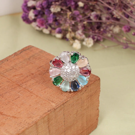 CKLAKART's Multicolor Stone Ring with American Diamond accent