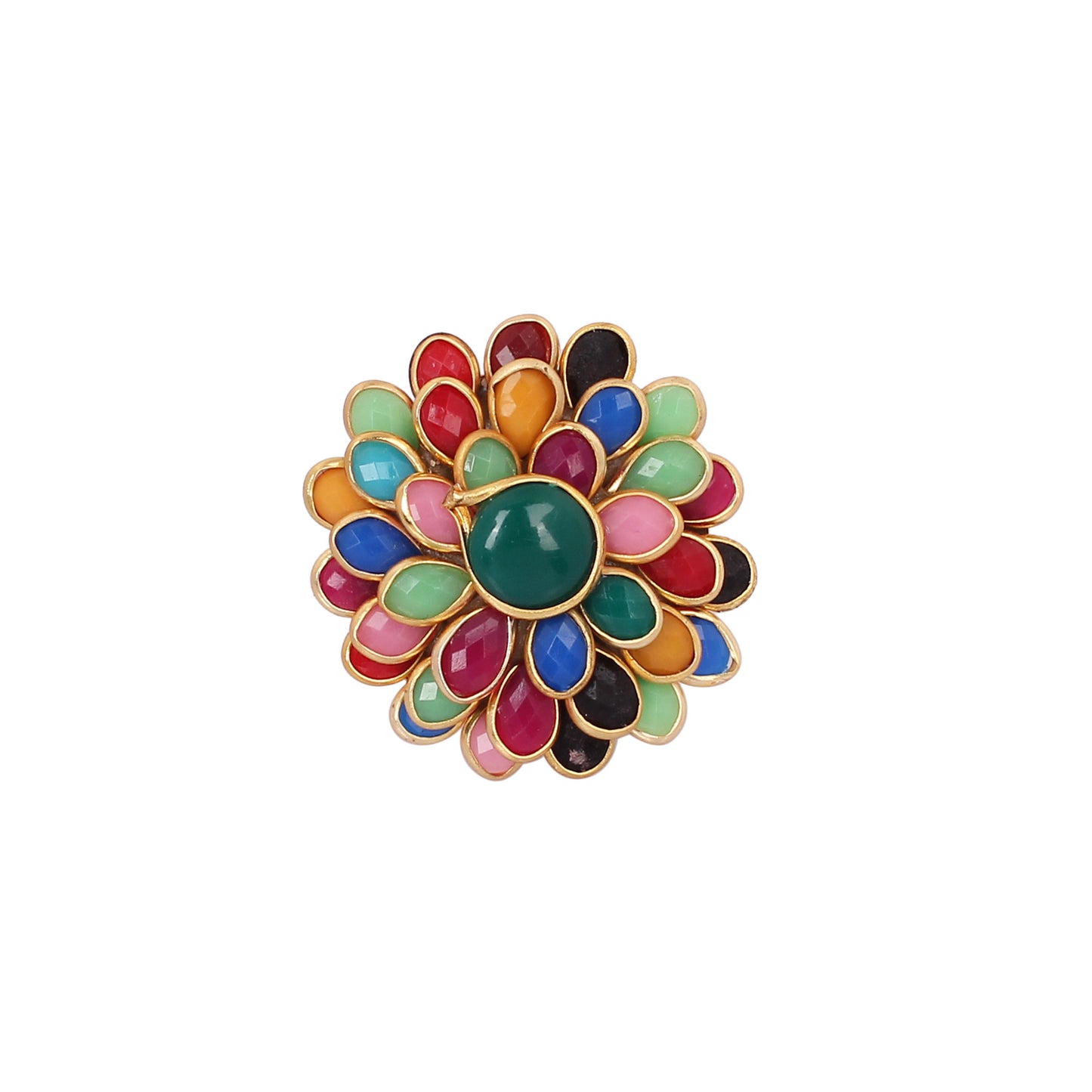 CKLAKART's Gold-Toned Floral Ring Embellished with Multicolored Stones