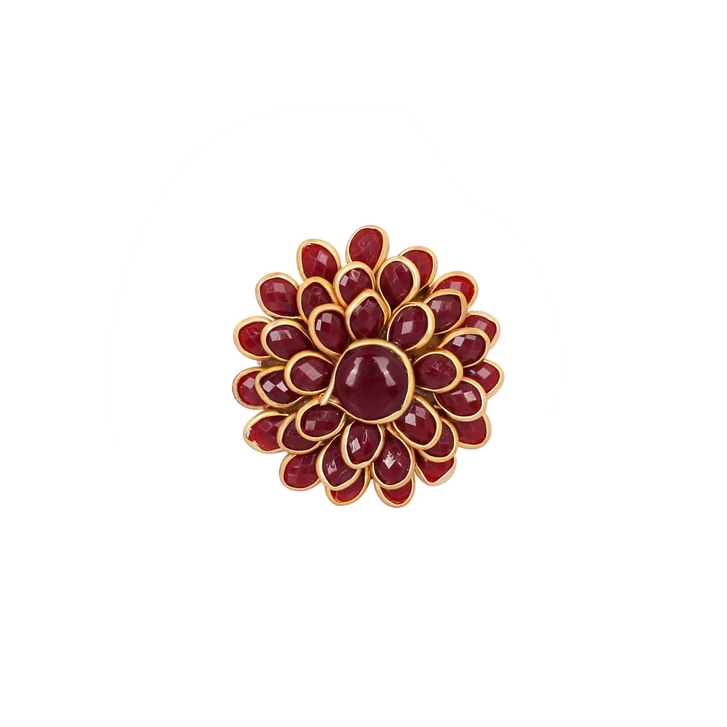 CKLAKART's Big Flower Ring with Gold-Toned Setting and Striking Maroon Stones