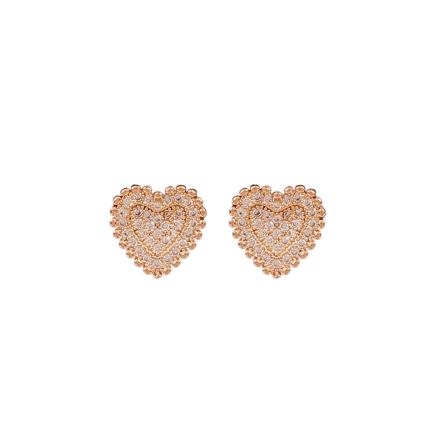 CKLAKART's Rose Gold-Toned Heart-Shaped Studs with American Diamonds