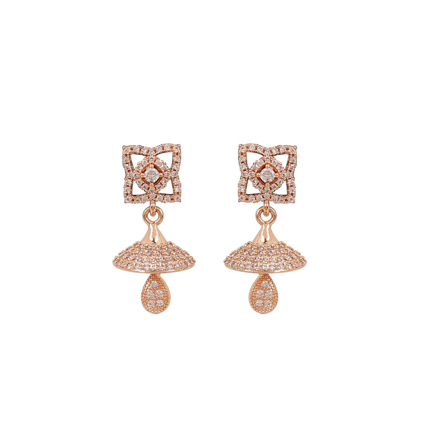 CKLAKART's Rose Gold American Diamond Jhumki Earrings