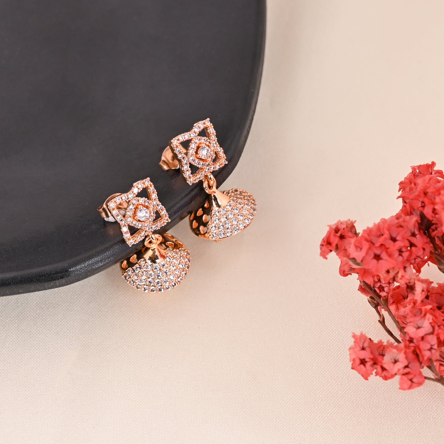 CKLAKART's Rose Gold American Diamond Jhumki Earrings