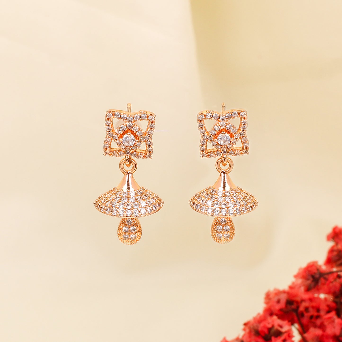 CKLAKART's Rose Gold American Diamond Jhumki Earrings