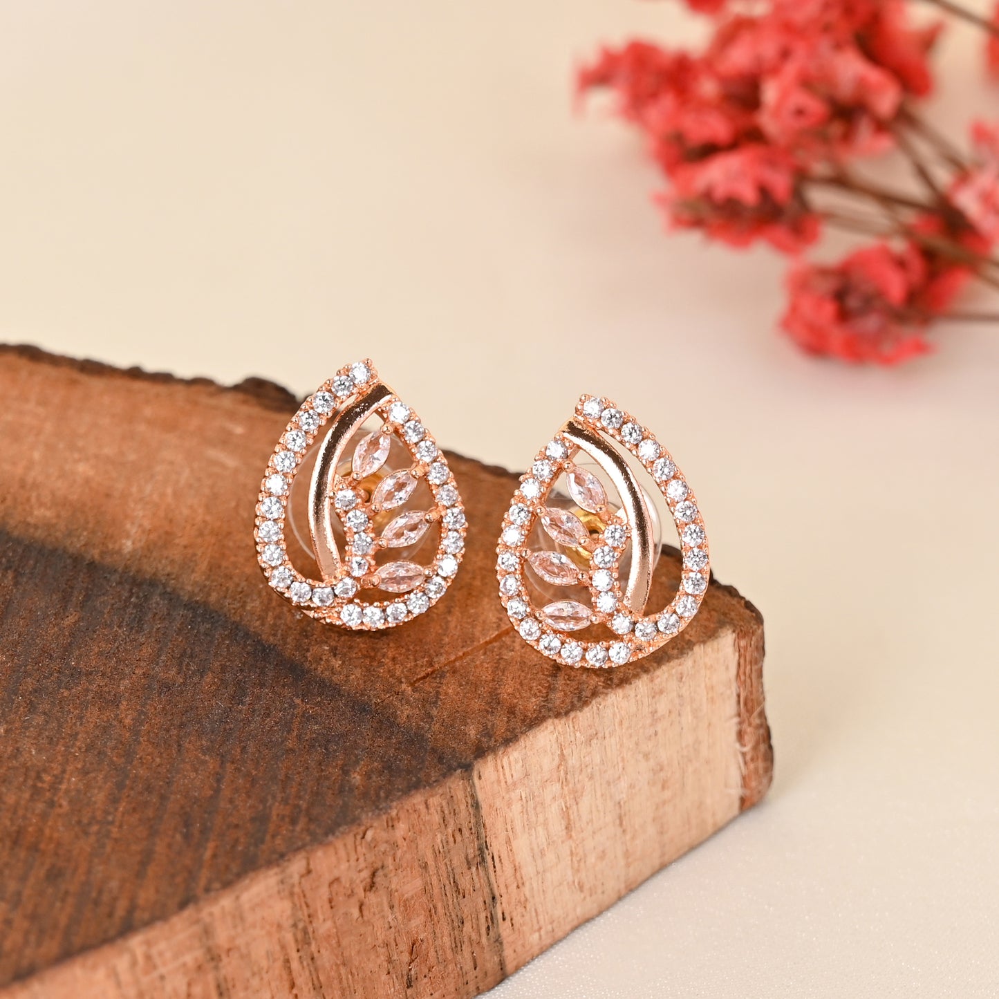 CKLAKART's Rose Gold AD Studs with Leafy Affair