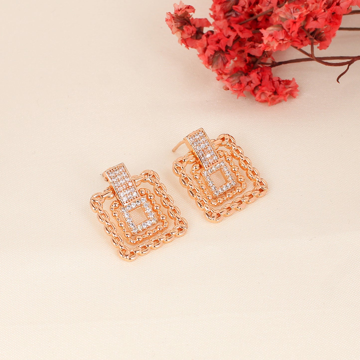 CKLAKART's Rose Gold American Diamond Stud Earrings