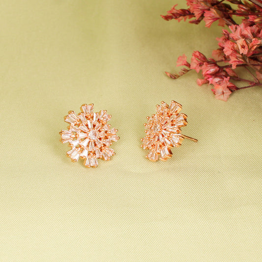 CKLAKART's Rose Gold American Diamond Flower Stud Earrings