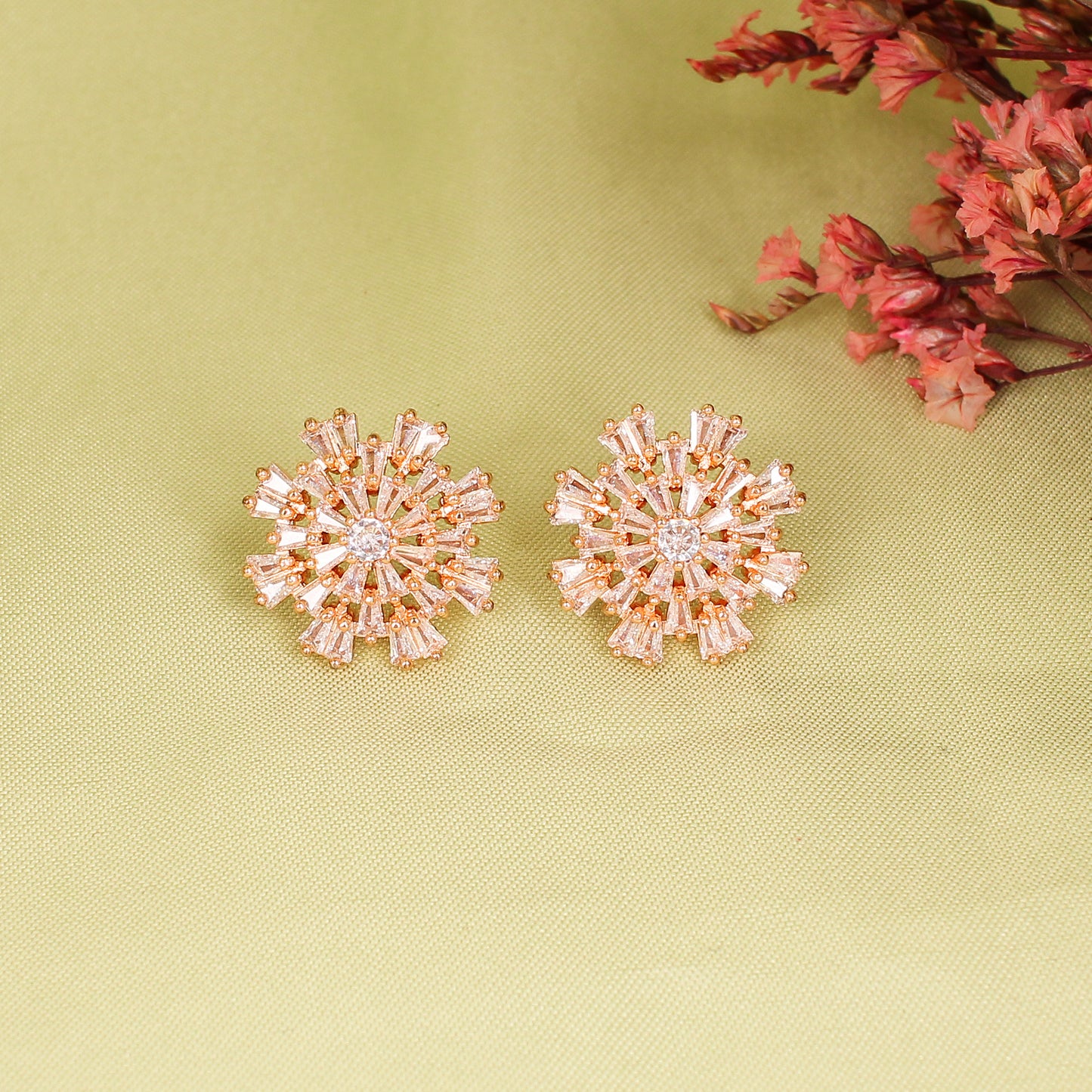 CKLAKART's Rose Gold American Diamond Flower Stud Earrings