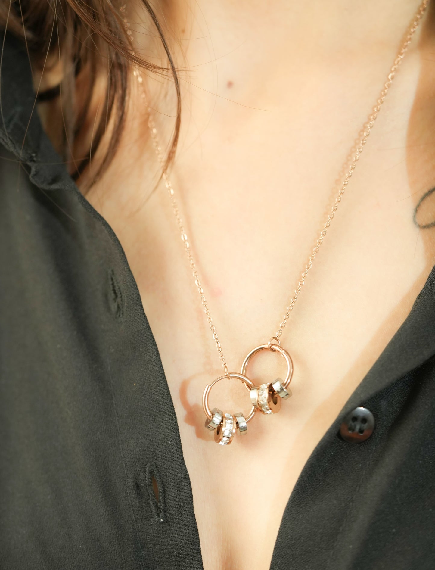 CKLAKART's Rose Gold Necklace featuring Hoops and Shimmering White Stone