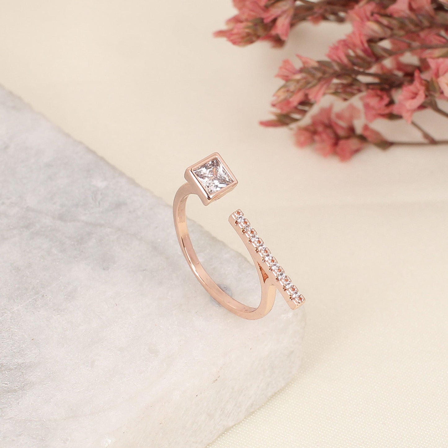 CKLAKART's  T-Bar Ring with White Stone and Zircon