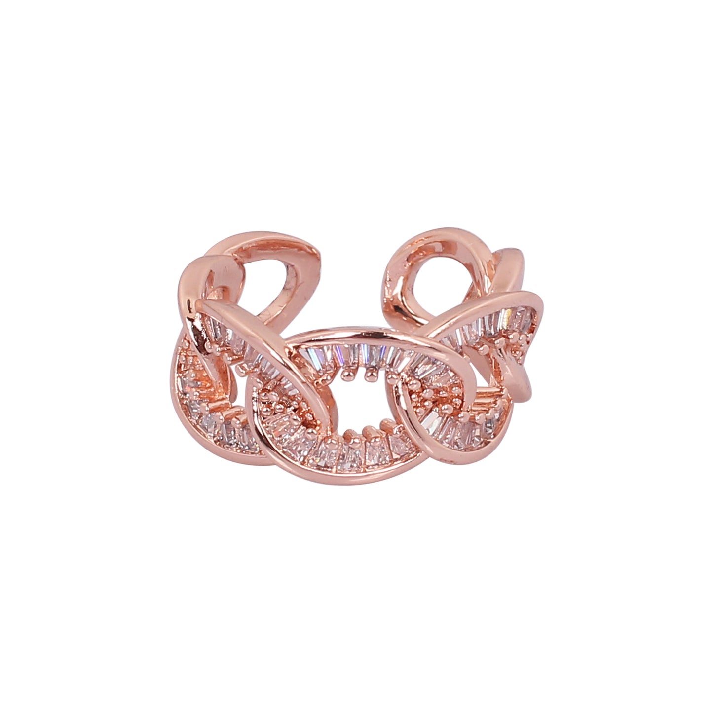 CKLAKART's Radiant Ripples Multi-Loop Rose Gold Ring with Glistening White Stones