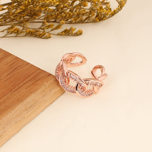 CKLAKART's Radiant Ripples Multi-Loop Rose Gold Ring with Glistening White Stones