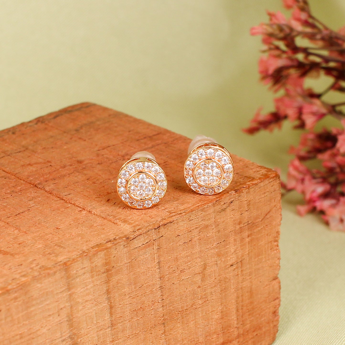 CKLAKART's Zircon-Studded Rose Gold Stud Earrings