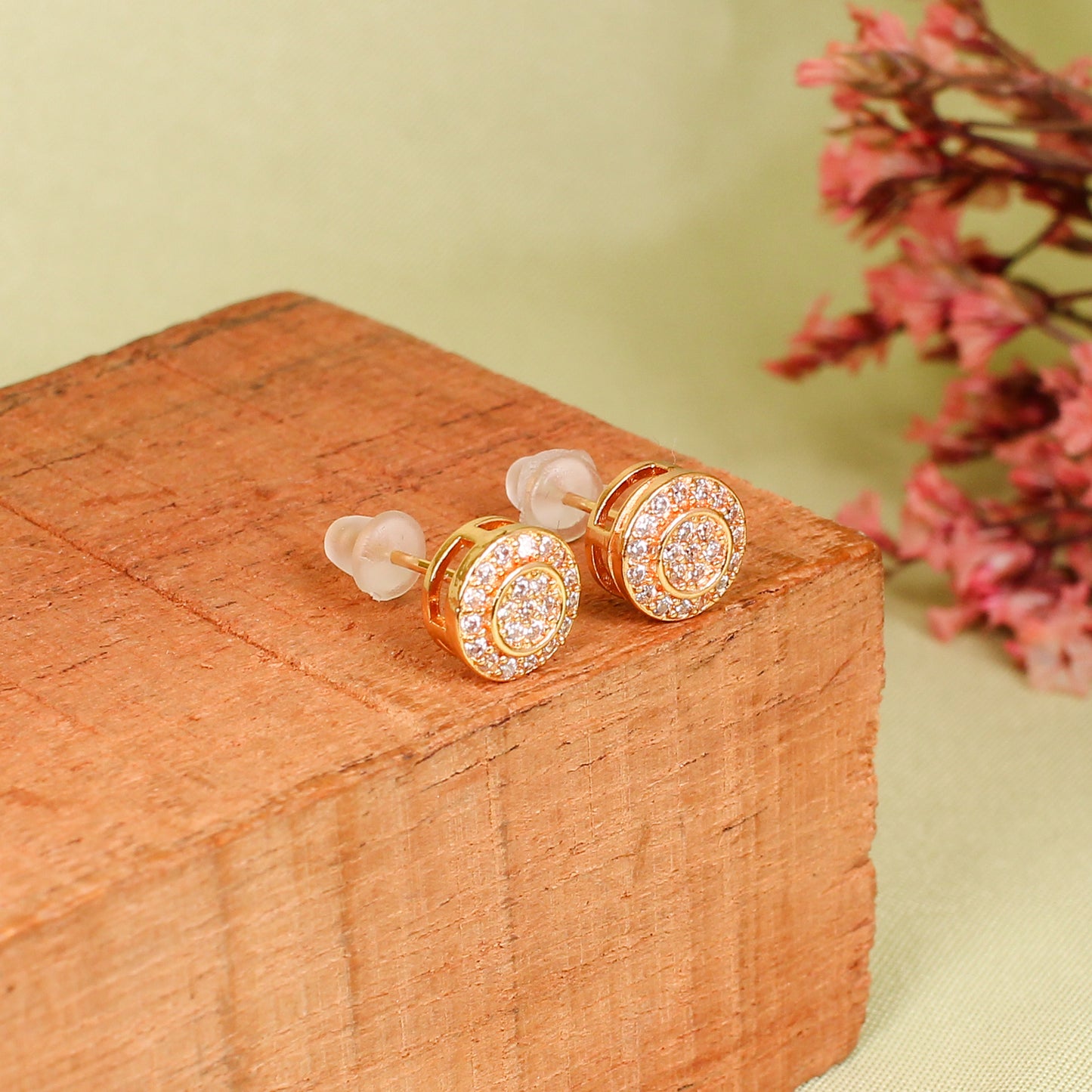 CKLAKART's Zircon-Studded Rose Gold Stud Earrings