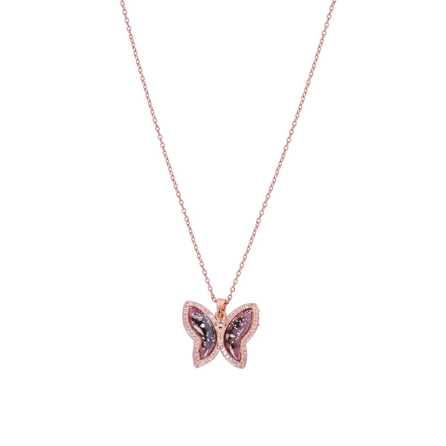 CKLAKART's Rose Gold Tone Shimmery Butterfly Pendant Necklace