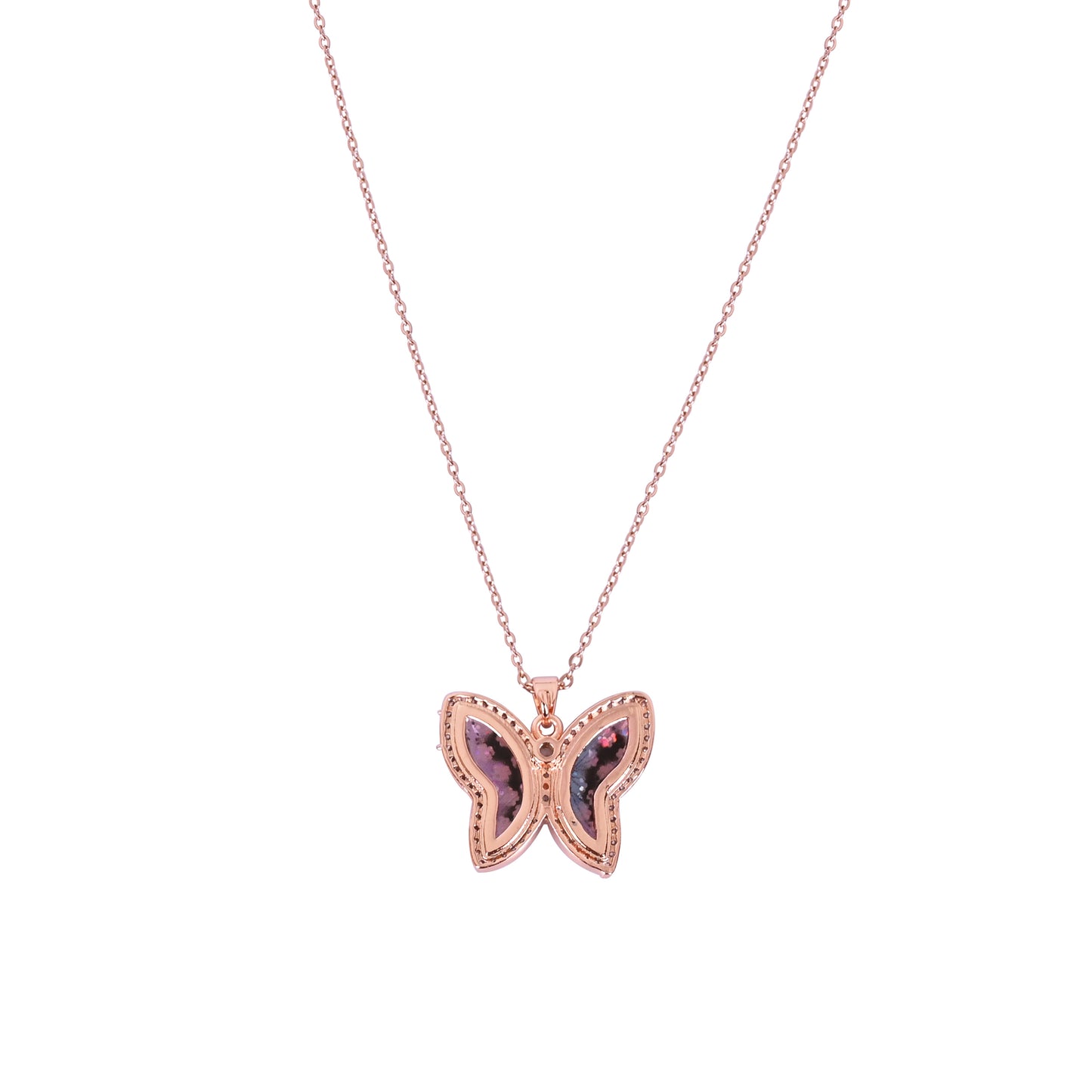 CKLAKART's Rose Gold Tone Shimmery Butterfly Pendant Necklace