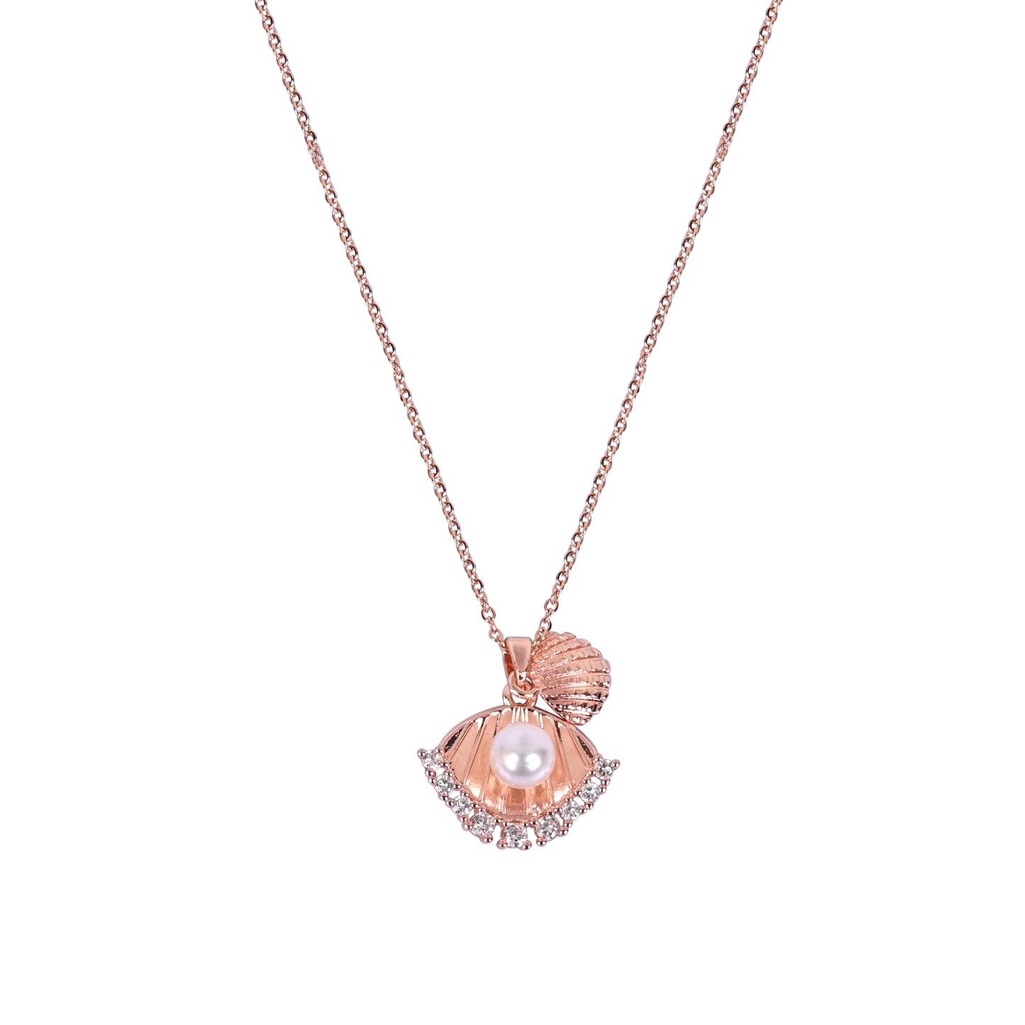 CKLAKART's Rose Gold Tone Shell Statement Pendant with Pearl