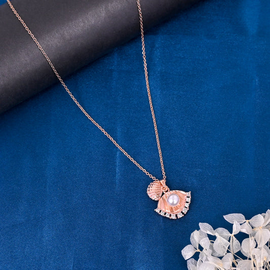 CKLAKART's Rose Gold Tone Shell Statement Pendant with Pearl