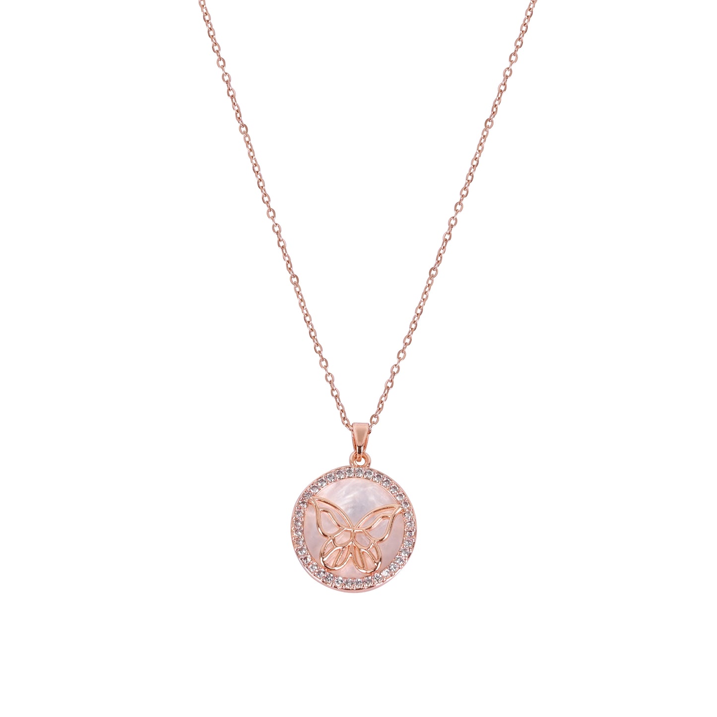 CKLAKART's Rose Gold Tone Butterfly Pendant Necklace with AD Sparkle