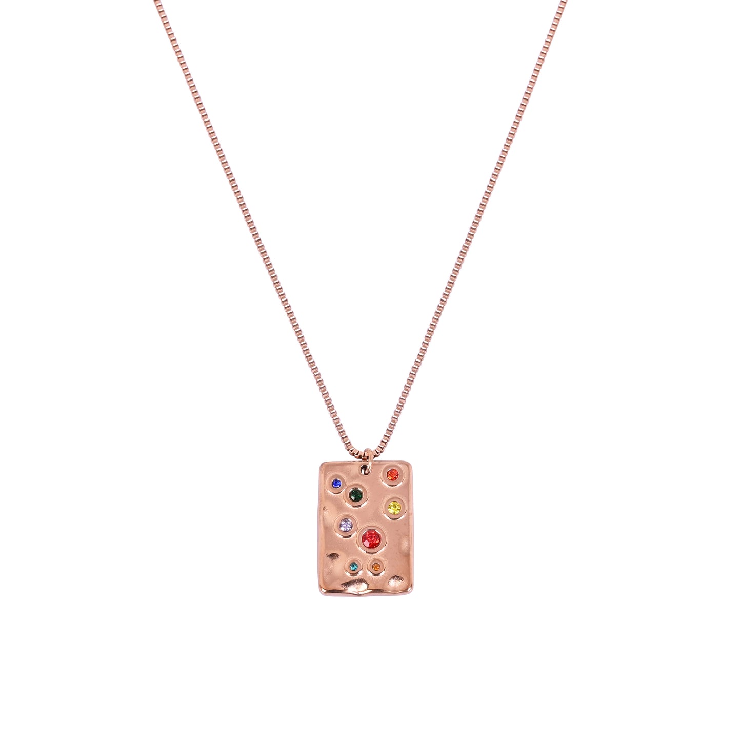 CKLAKART's Rose Gold Tone Rectangle Pendant Necklace with Vibrant Stones