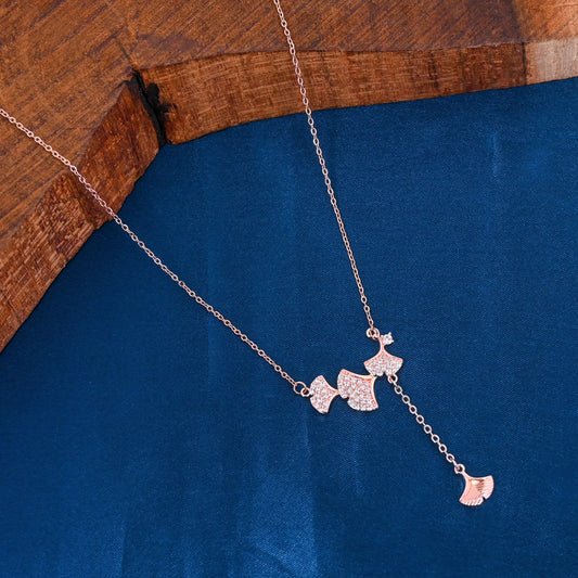 CKLAKART's Rose Gold Tone Petals Charm Necklace with Shimmering AD