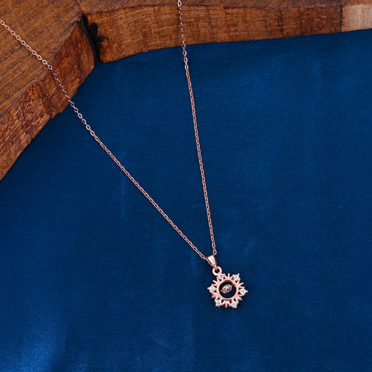 CKLAKART's Rose Gold Tone Sun Pendant Necklace with Dazzling Stones