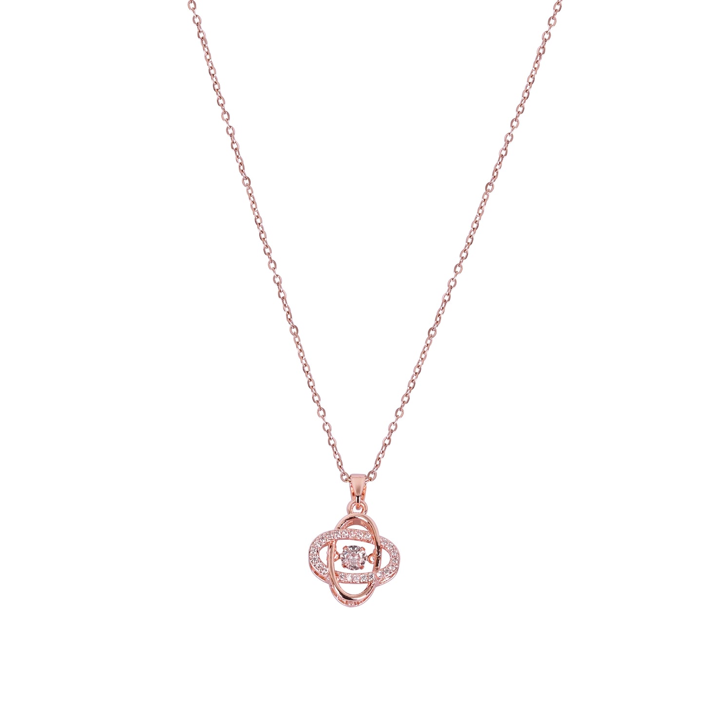 CKLAKART's Rose Gold Tone Interlocking Pendant Neckpiece with Sparkling Stones