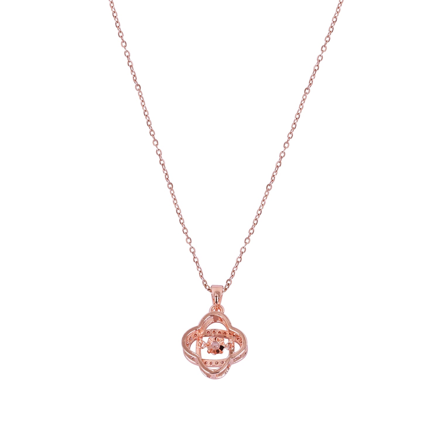 CKLAKART's Rose Gold Tone Interlocking Pendant Neckpiece with Sparkling Stones