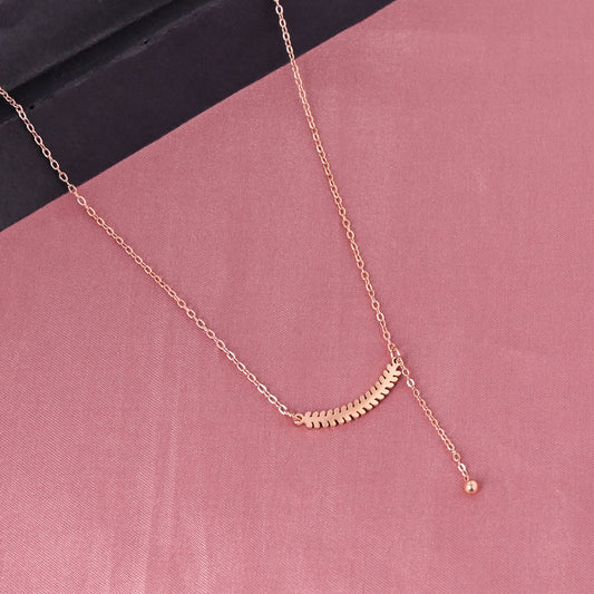 CKLAKART's Rose Gold Toned Leaf Pendant Necklace with Dainty Droplet