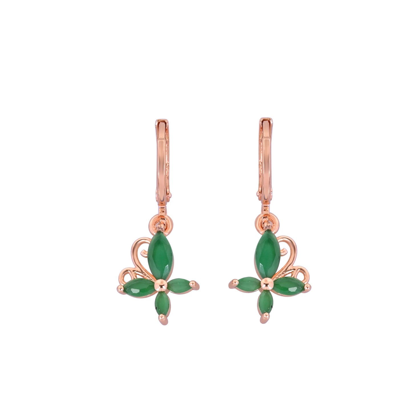 CKLAKART's  Small Hoops with Green Stone Butterfly Accents